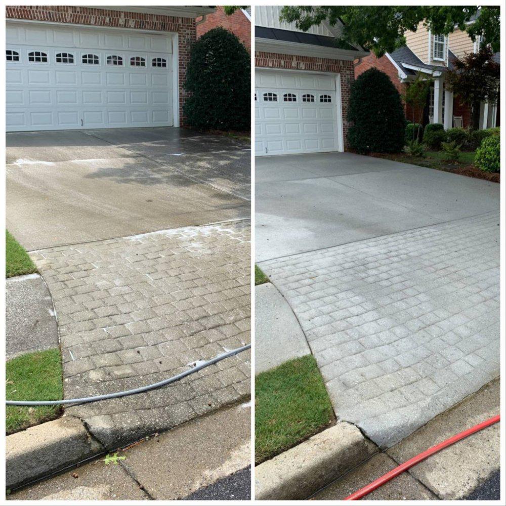 Before: mildew and dirt on concrete and stone surfaces in Oakville